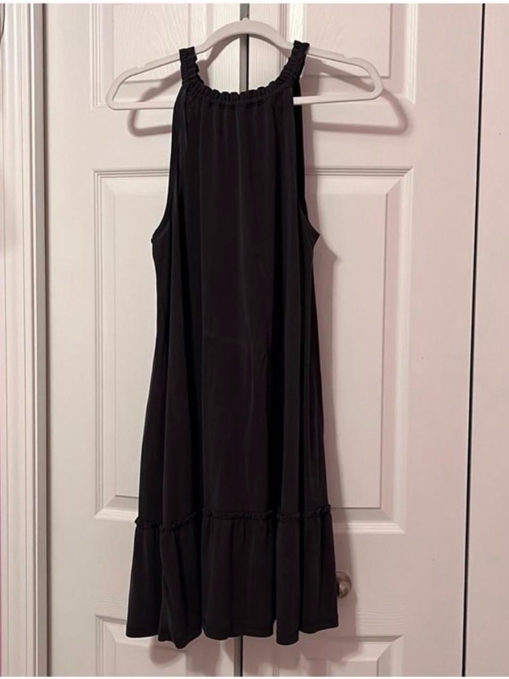 Sleeveless Black Halter Neck Ruffle Hem Dress